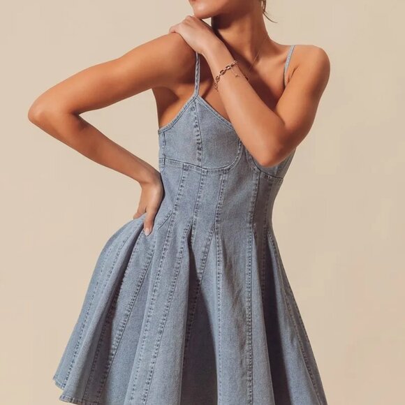 ✨NWT‎ SO ME A Line Fit and Flare Denim Mini Dress - Picture 7 of 16